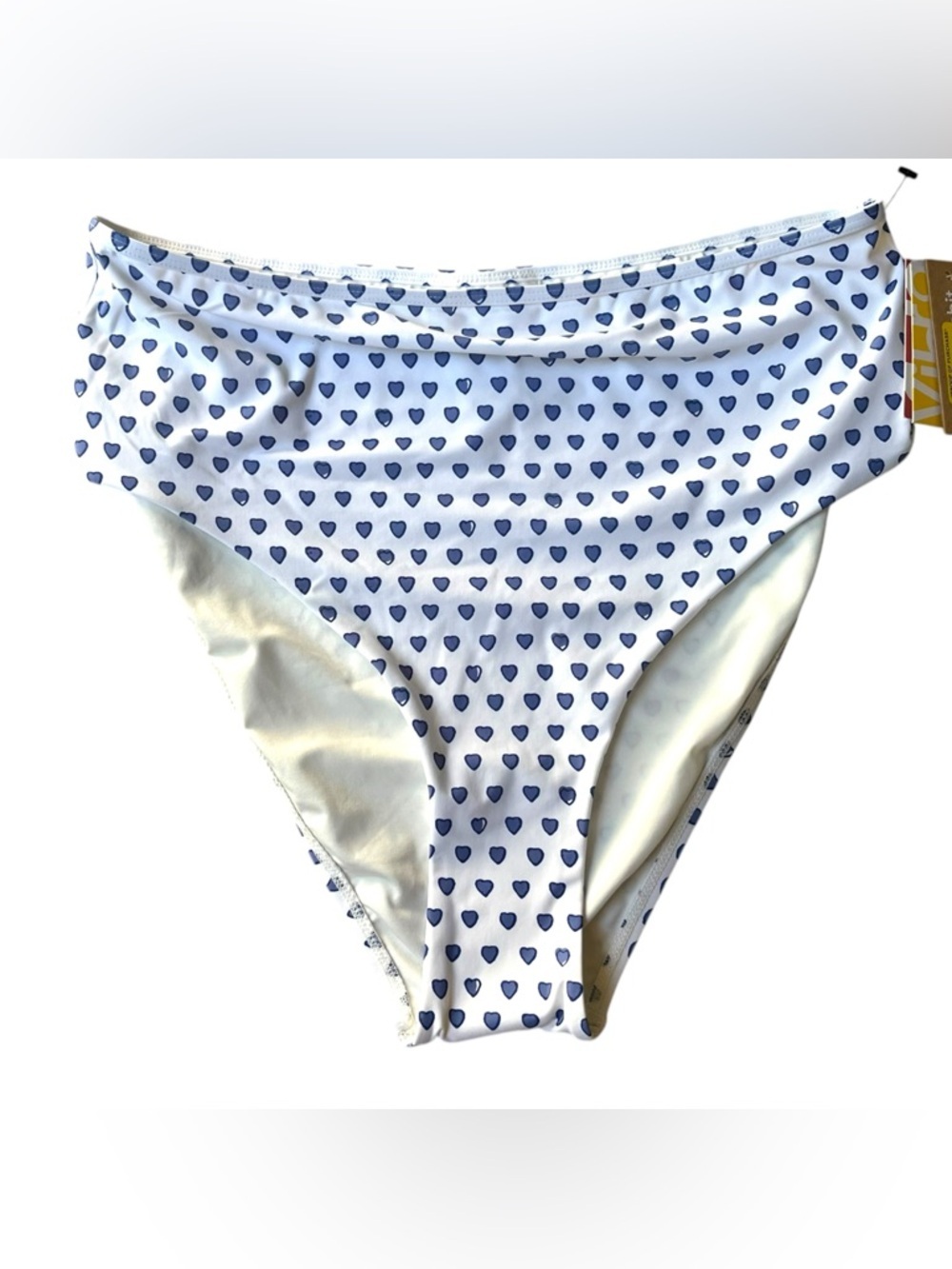 Roller Rabbit Blue Heart Print High Waisted Bikini Bottoms SZ L NWT